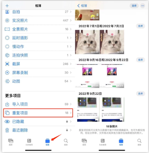 城阳苹果手机维修分享iOS 16 中相册重复项目功能使用方法 